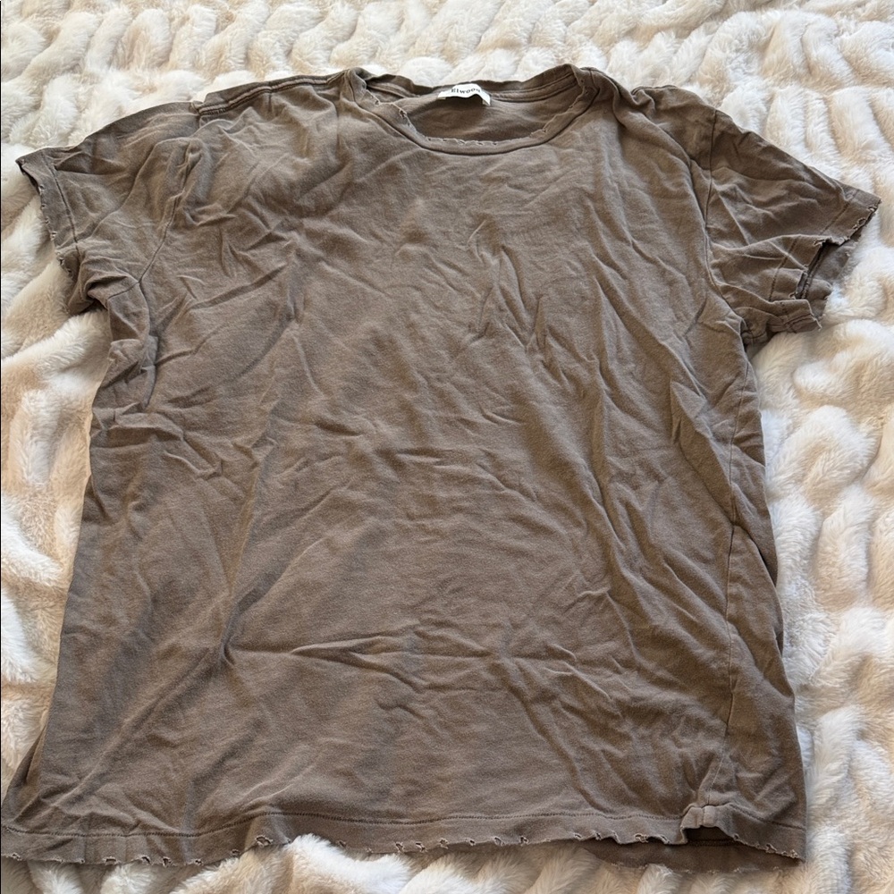 Elwood Vintage Wash Distressed Boxy Tee Brown Raw Hem